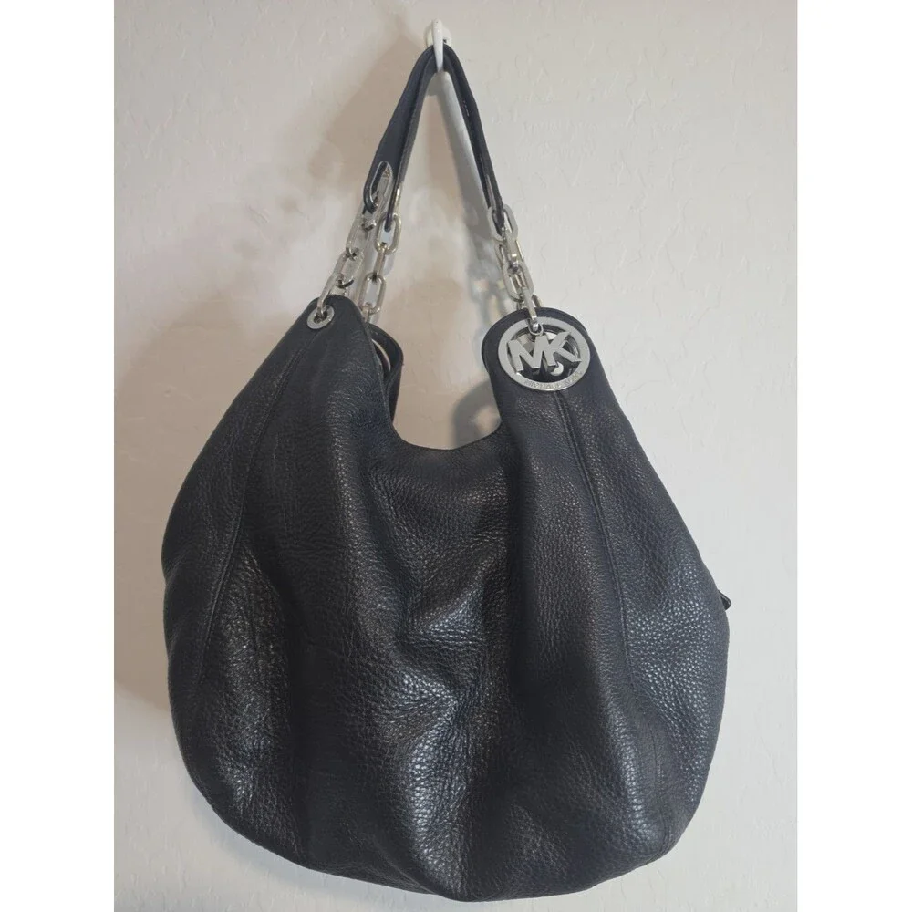 Michael Kors Black Pebble Leather Large Hobo Shoulder Bag